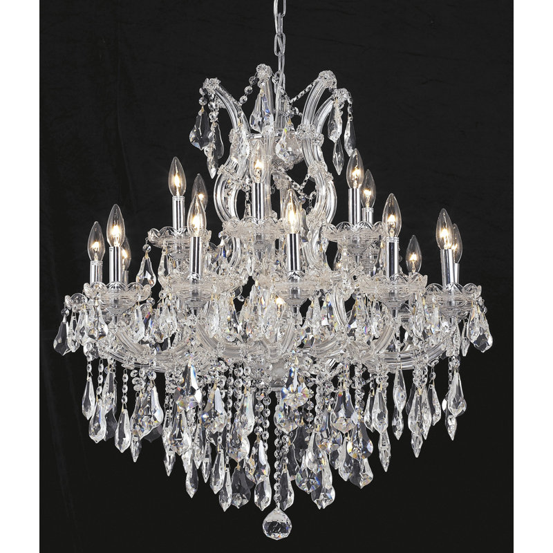Stockard 19 - Light Glass Tiered Chandelier, Chrome / Crystal (Clear) / Royal Cut