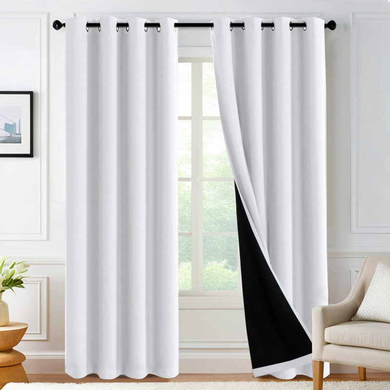100% Blackout Curtains for Bedroom Thermal Insulated Full Blackout Curtains for Living Room Energy Efficiency Window Draperies with Black Liners 1 Panel