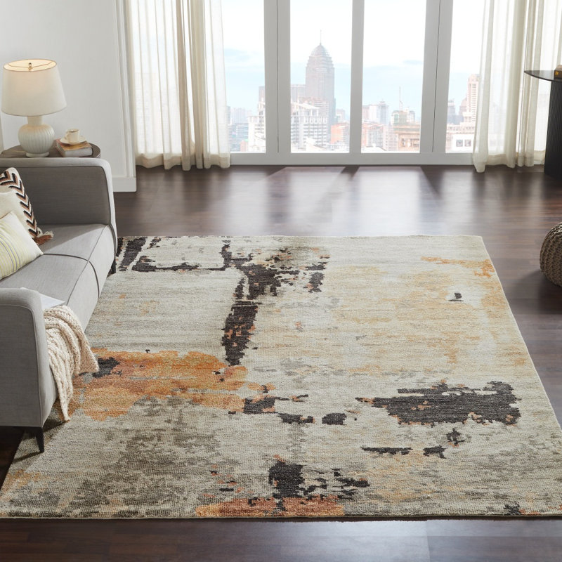Tapis gris anthracite en laine noué à la main Eason, Rectangulaire 2 pi x 3 pi