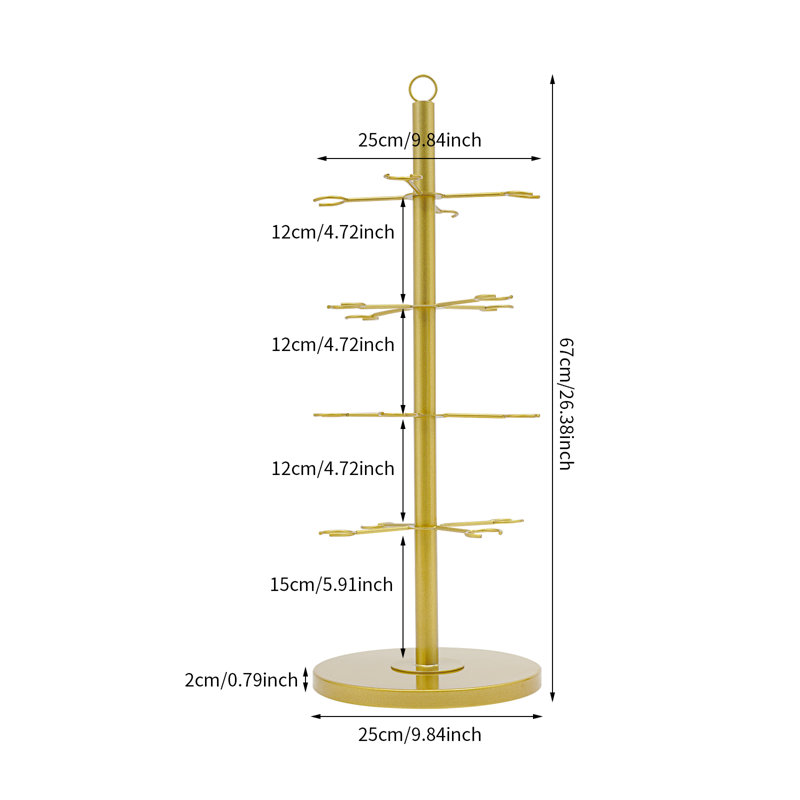 2 Piece 4 Tier Champagne Glasses Display Rack Cocktail Tree Stand, Gold