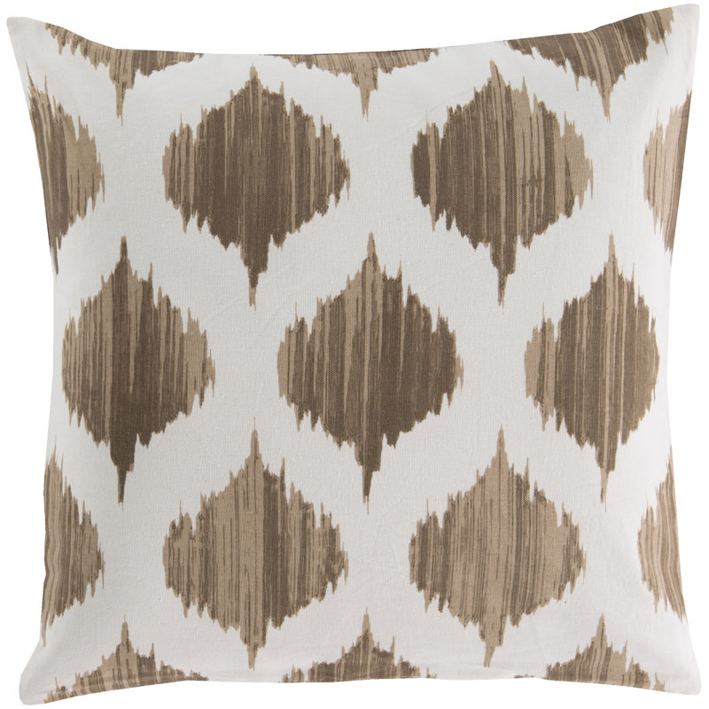 Oreiller carré estampé, Brun / neutre, 22 po x 22 po, Pas de remplissage