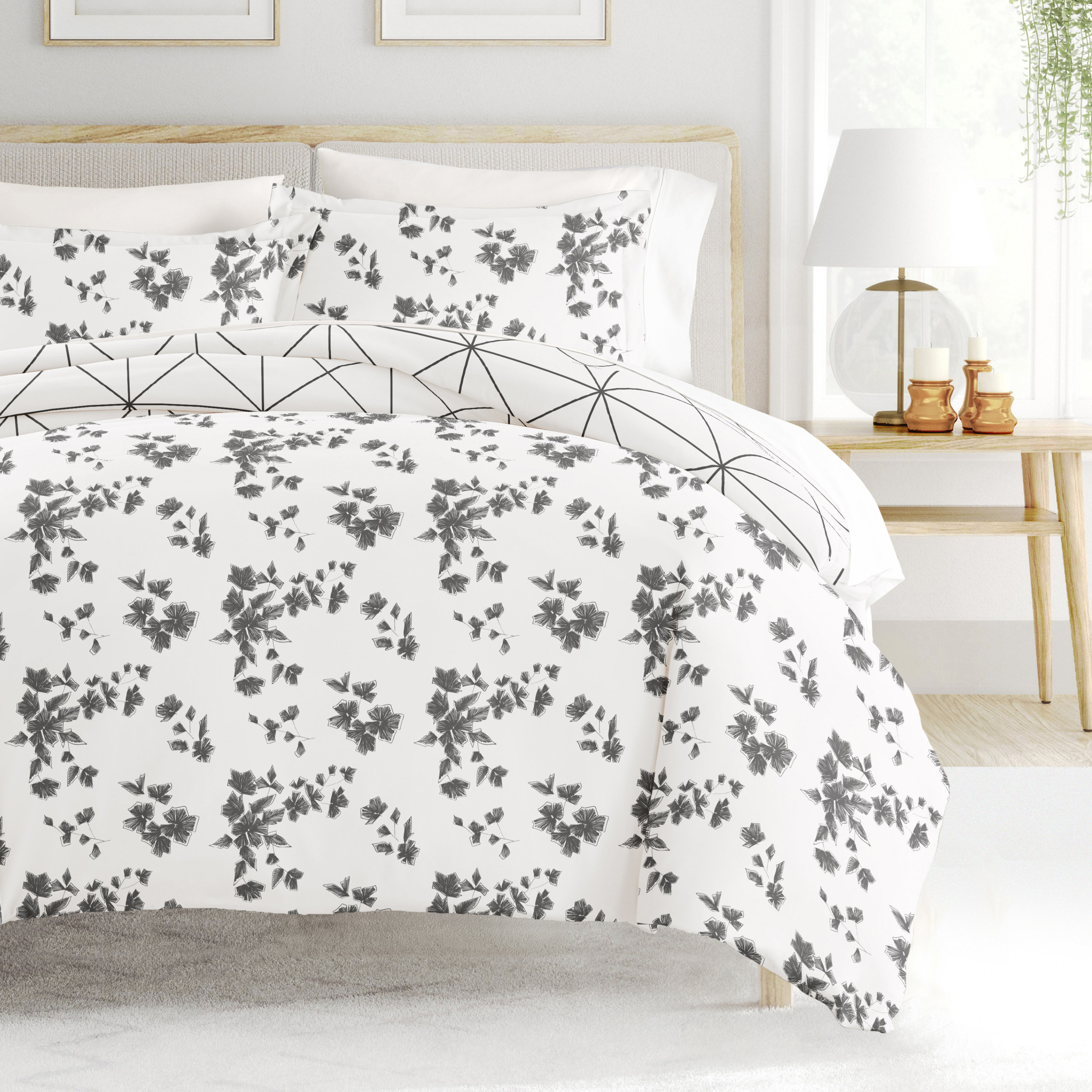 IEnjoy Home Edgy Flowers Pattern Reversible Duvet Cover Set & Reviews