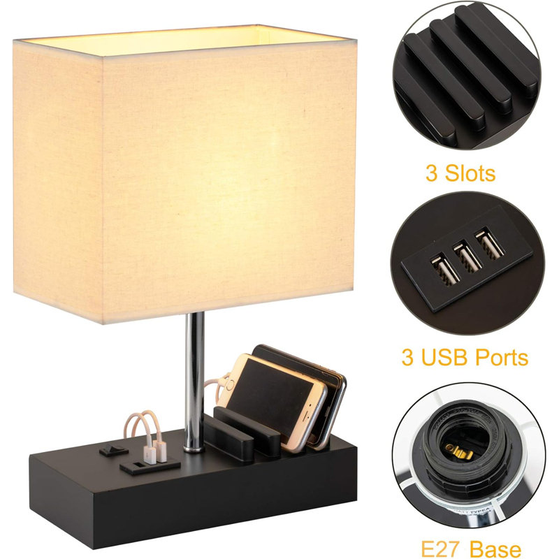 Wood Table Lamp, Black, Beige