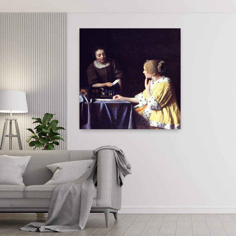 «Lady Maidservant», tenant une lettre, orchidée contemporaine violette, impression murale classique, H 48 po x l 48 po