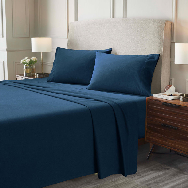 Ensemble de draps 100% flanelle de coton Blue Nile Mills, Twin Sheet Set with 1 Pillowcase, Bleu marine