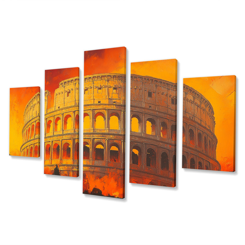 Ensemble de salon art mural jaune et orange Colosseum