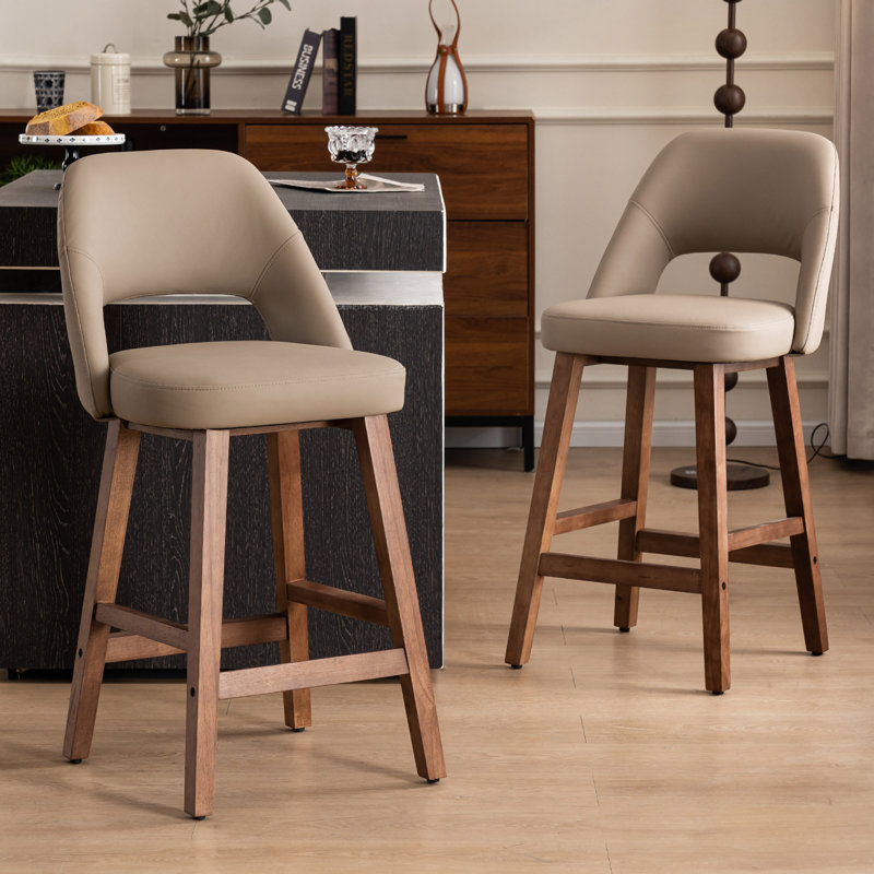 Tabouret de comptoir Mid-Century sans accoudoirs (ensemble de 2), Similicuir kaki