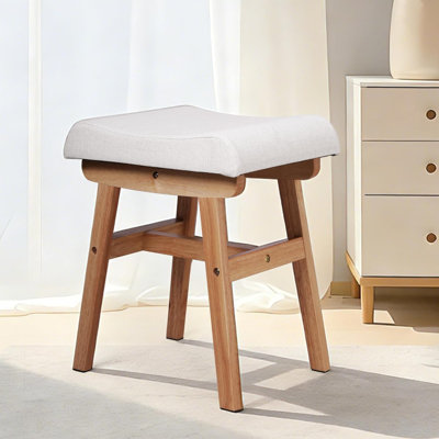 Tabouret de coiffeuse en bois massif, fauteuil de maquillage compact avec coussin de selle, siège en éponge recouvert de lin, repose-pieds facile à assembler pour la chambre à coucher, le vestibule, la maison, le noyer