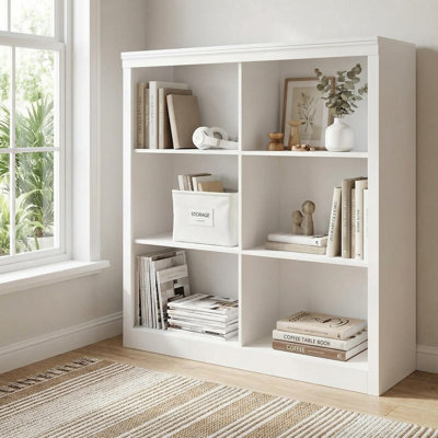 Organisateur de bibliothèque 53 po, 6 cubes, tablette de rangement ouverte à 3 niveaux avec ensemble anti-basculement