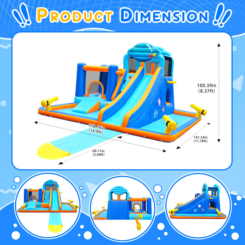 Inflatable Water Slide, 10 In 1 Water Slides Inflatables For Kids And Adults, With Air Blower, Splash And Deep Pool, Climbing Wall, Bounce House, Basketball Hoop 