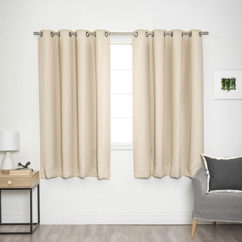 Adina Sevan Solid Thermal Grommet Curtain Panels, Beige, 52"W x 72"L