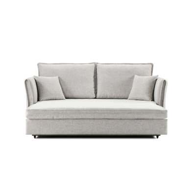 Canapé-lit modulaire en chenille gris avec rangement spacieux et 2 coussins confortables