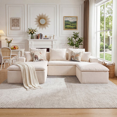 Canapé d'angle modulaire en forme de U de 235 cm (92,51 po), canapé à compression en chenille avec ressorts ensachés, canapé moderne à assise profonde pour salon, livré roulé et sans assemblage