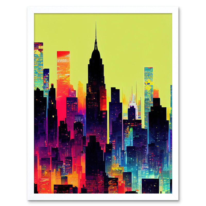 New York Graphic Design Skyscraper Cityscape - Print, 25.9cm H x 20.6cm W x 1.5cm D, White Framed Unframed
