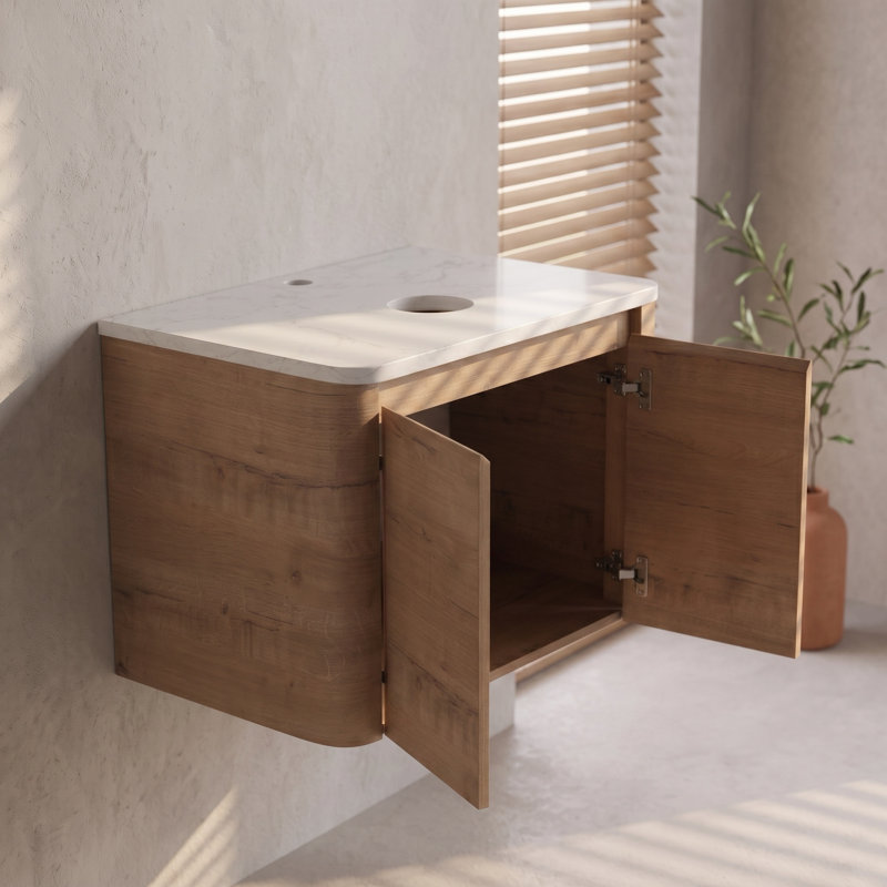 Base de meuble-lavabo flottant moderne 30 po seulement, meuble-lavabo mural à double porte en contreplaqué avec coins arrondis en chêne imitation (comptoir et lavabo non inclus)