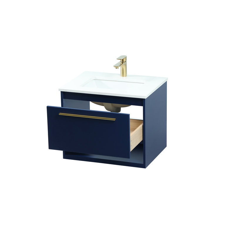 Roman 24'' Single Bathroom Vanity with Engineered Marble Top, Blue