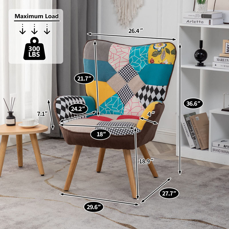 Ellenberger 30" Patchwork Camelback Aent  Accent Chair Color Fabric