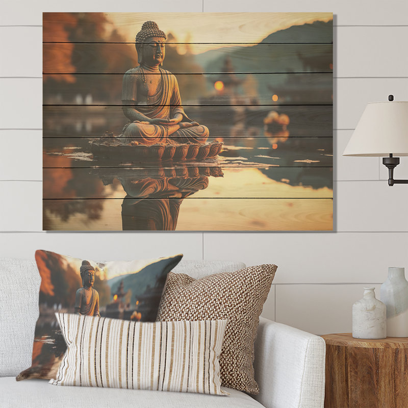 Zen Zen Tranquility In Meditation IV - Bouddhisme sur bois, H 10 po x l 20 po x P 0,78 po