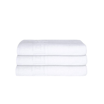 Set of Three White Greek Key Turkish Cotton 40" X 60" Bath Sheets
