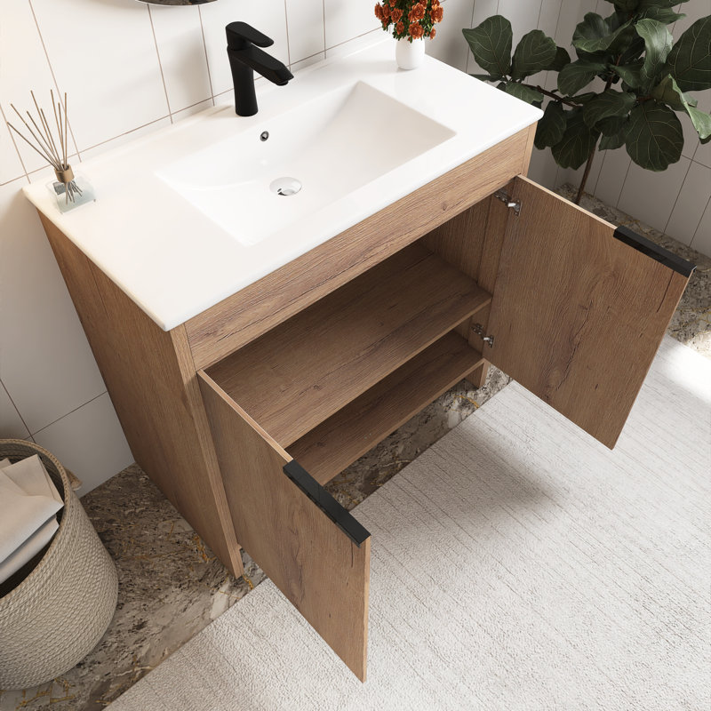Meuble-lavabo sur pied 36 po avec lavabo en céramique blanche