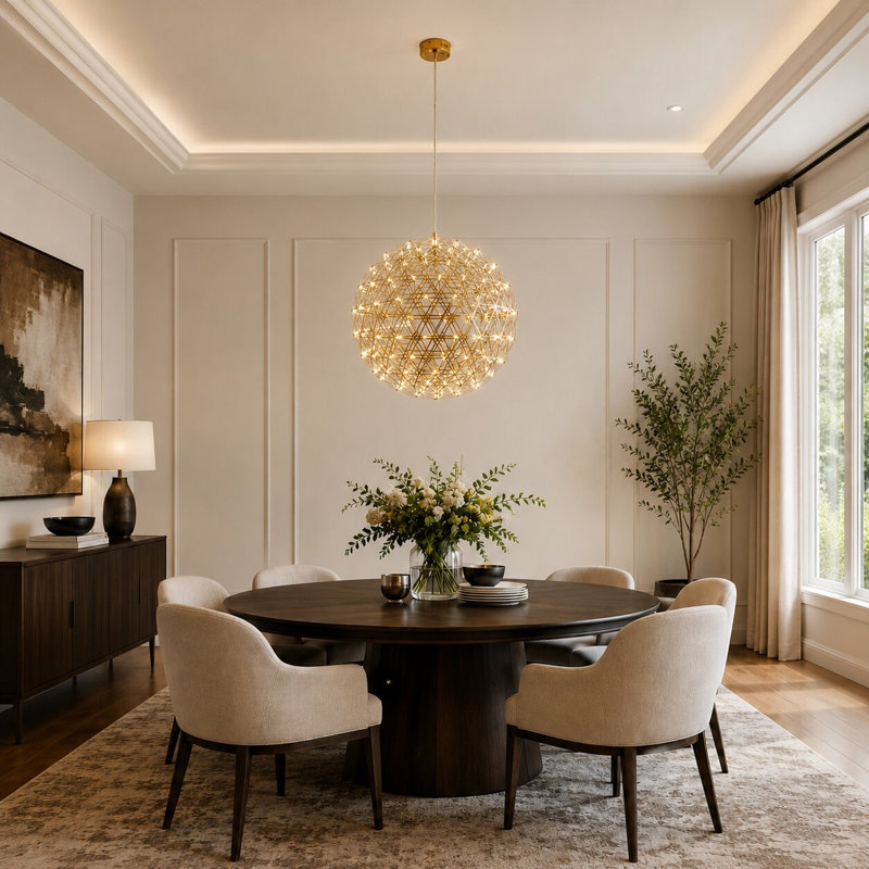 Meraz Modern LED Globe Chandelier, 38" H x 38" W x 38" D, Gold