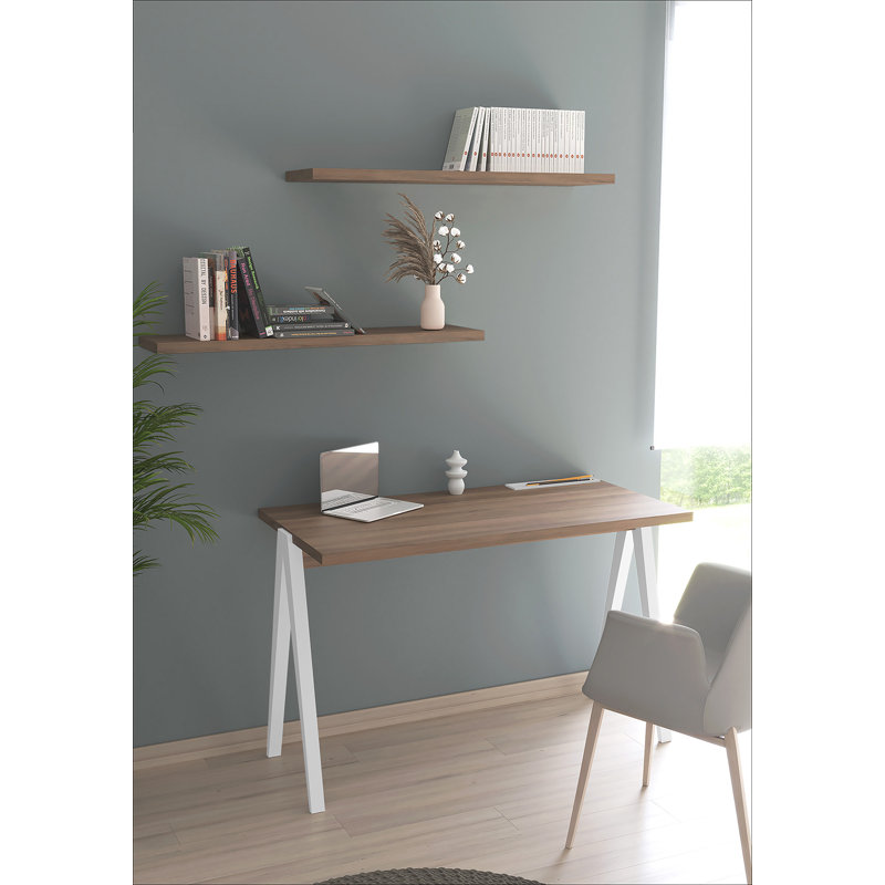 Dikili Solid Wood Base Writing Desk, Walnut/White