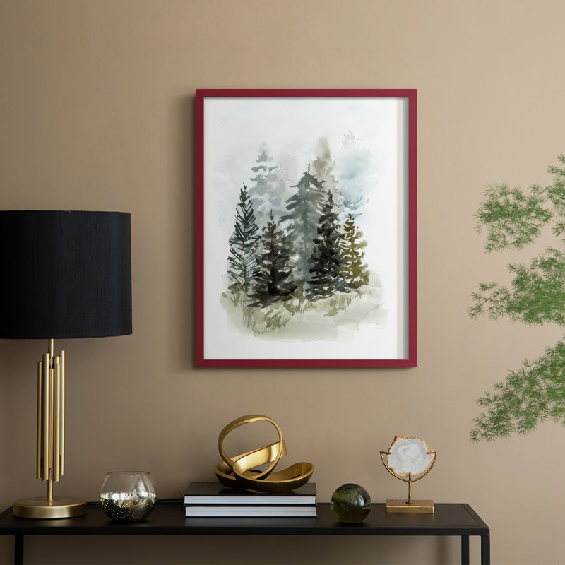 «Washy Treeline I», reproduction encadrée - bois massif, H 30 po x l 24 po, Rouge