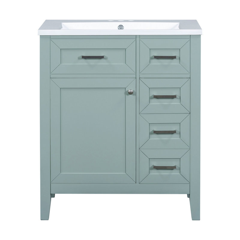 Meuble-lavabo avec lavabo, meuble-lavabo avec tiroirs, meuble-lavabo pour l'organisation, Vert / argenté