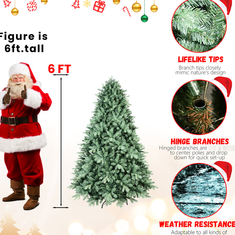 Arbre de Noël bleu 9 pi, 4368 pointes PE +, système de charnière à répartition automatique des branches, branches en métal pour une installation instantanée, base solide