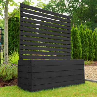 4 Ft H X 3.5 Ft W X 1.2 Ft L Enclo Wood Privacy Screen With Planter Box, Raised Garden Bed With Trellis For Climbing Plants Outdoor, Privacy Planter F