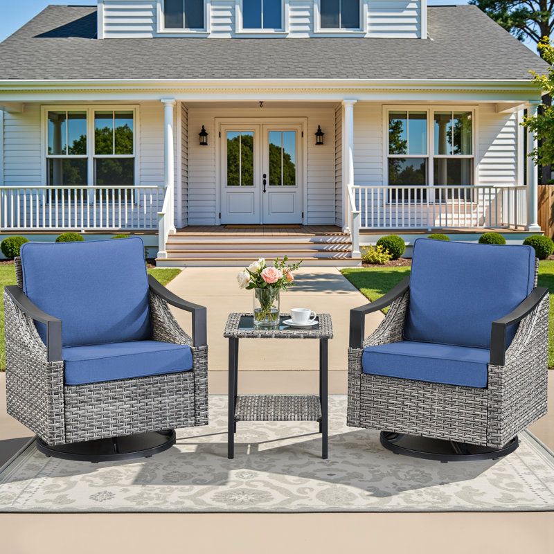 Ensemble de 3 meubles de patio pour l'extérieur, ensemble de 2 chaises pivotantes en rotin toutes saisons avec une table d'appoint élégante, ensemble de conversation pour patio, piscine, balcon, cour
