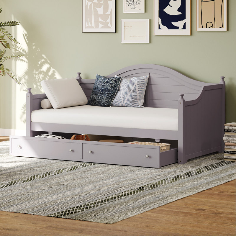 Wood Daybed With Storage Drawers, Light Gray