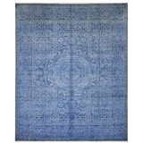 Hand Knotted Wool Area Rug in Blue