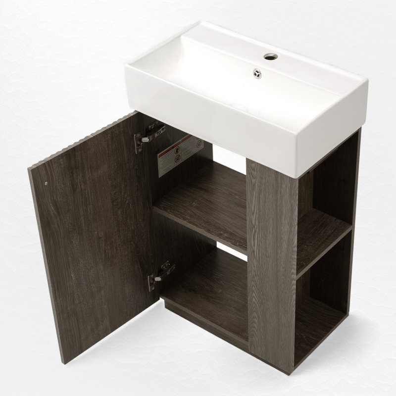 22" Single Bathroom Vanity With Ceramic Top, Dark Gray