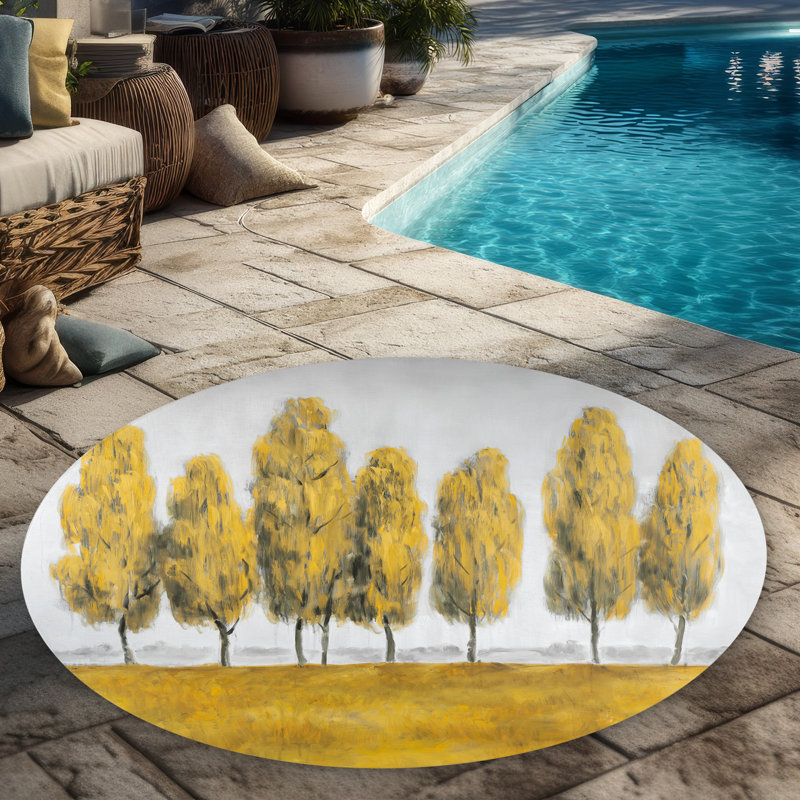 Abstract Yellow Trees - Modern Round Outdoor Area Rug