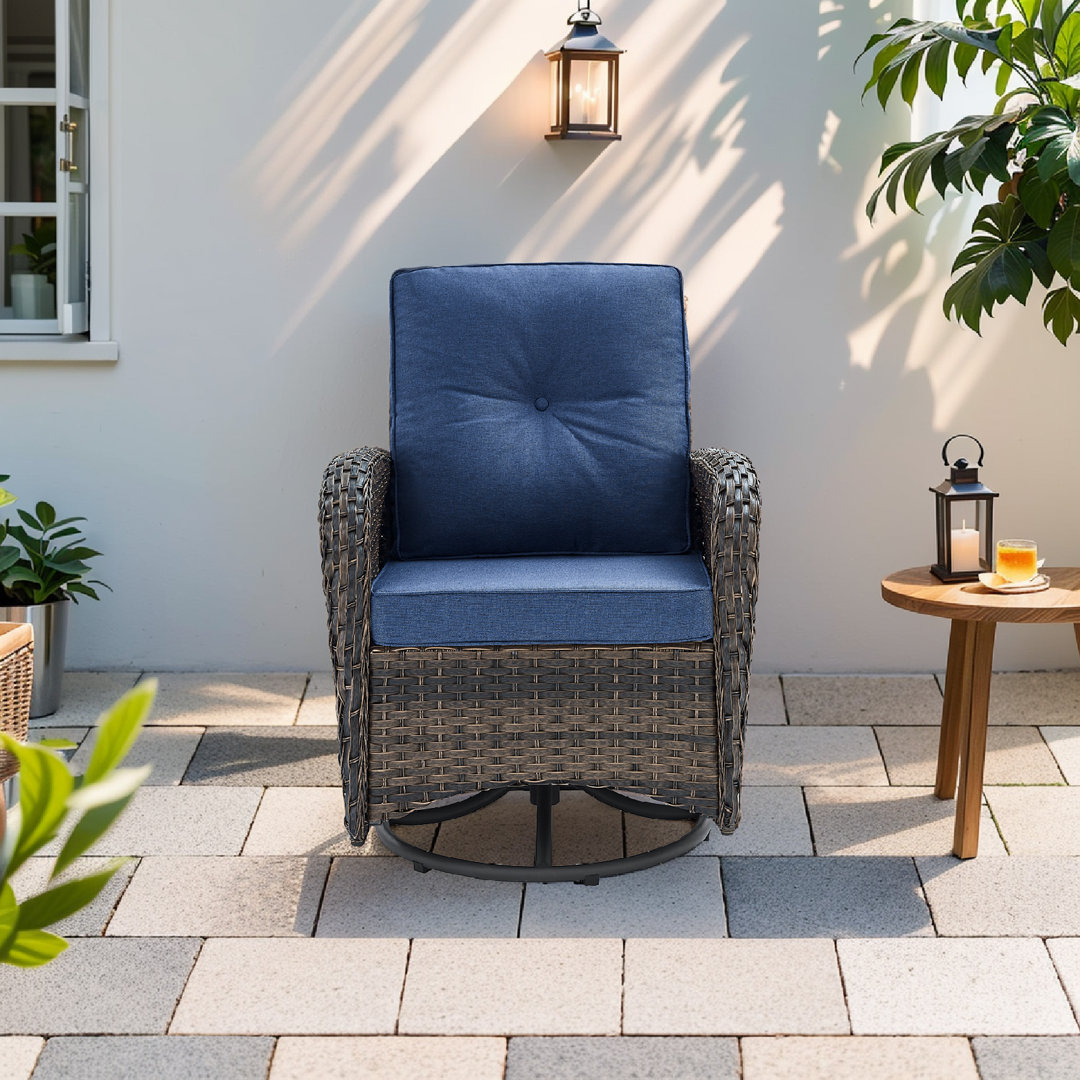 Braxleigh Outdoor Patio Wicker Swivel Glide Rocker Chair With Cushions Lark Manor™ Frame 