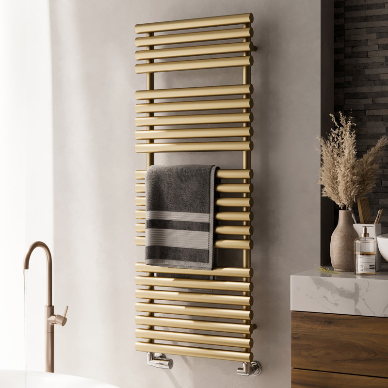 Rolo Towel Heated Towel Rail, 136cm H  x 52cm W x 12.7cm D, Brass