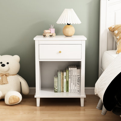 Table de chevet blanche en bois 26,77 po, un tiroir et une tablette, matériau, supporte jusqu'à 40 lb sur un tiroir de 15 po de surface, convient aux adultes et aux adultes, installation facile incluse: blanc de 26,77 po, en bois