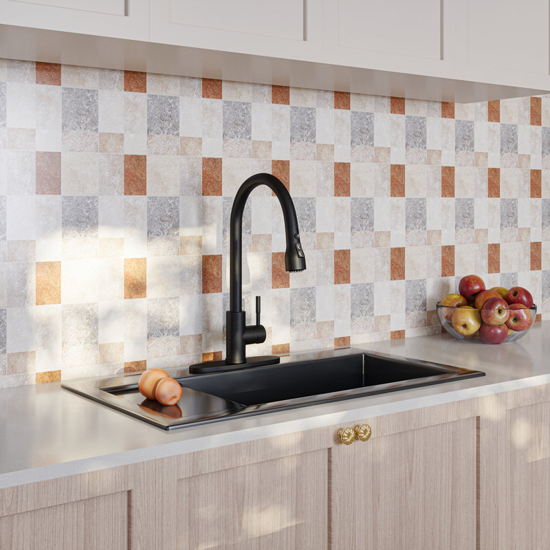Robinet de cuisine rétractable à poignée simple avec distributeur de savon, Noir mat