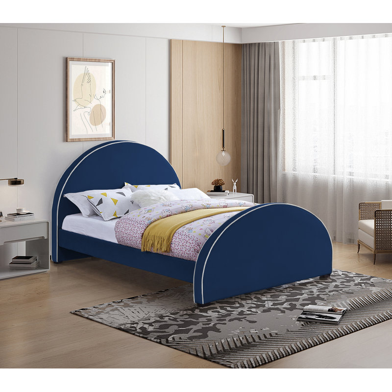 Hilbrand Upholstered Unfinished Panel Bed, Navy Velvet, Queen