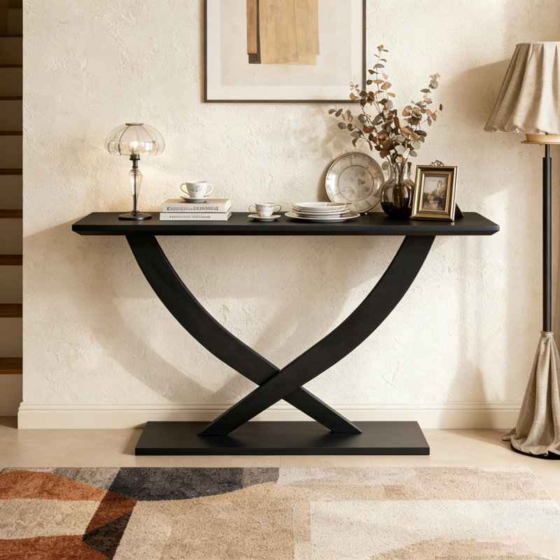 57'' Modern Rustic Console Table, Black