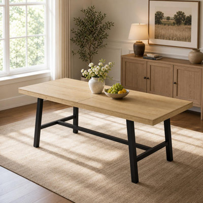 Industrial Dining Table for, Rectangular Kitchen & Dining Table, Heavy Duty Metal Frame, Modern Wood Look, Home or Office