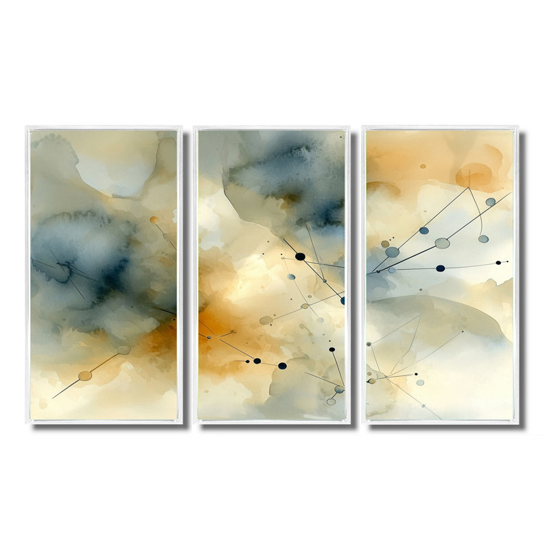 Ensemble de décorations géométriques abstraites célestes à l'encre liquide Galaxy I, H 32 po x l 48 po, Blanc