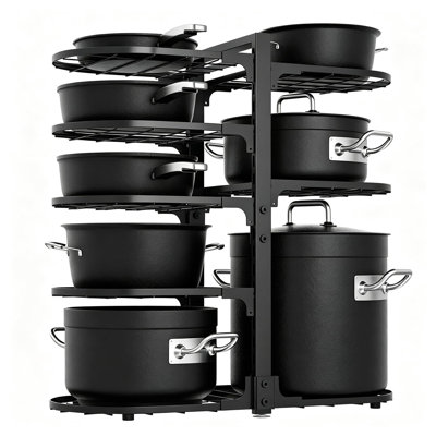 Adjustable Pot Rack, 8 Tier Pan Storage,120LBS Kitchen Organizer, Create Organized Cookware Space With Flexible Setup, Perfect For Compact Homes, Pantry Areas And Daily Cooking Routines, (Black)