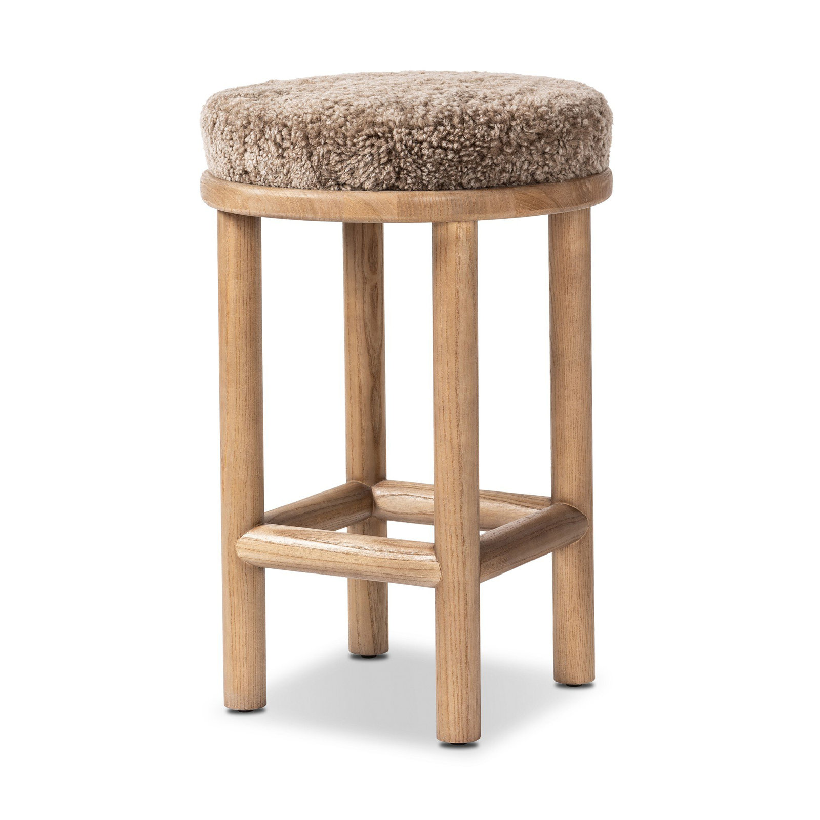 Ceridwen Stool, Counter Stool (26" Seat Height), Taupe Shearling, Natural