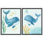 Aquarelle, baleine, ensemble d'art mural encadré de 2 - impressions océan bleu pour salle de bain ou chambre d'enfant-119346999-119346998