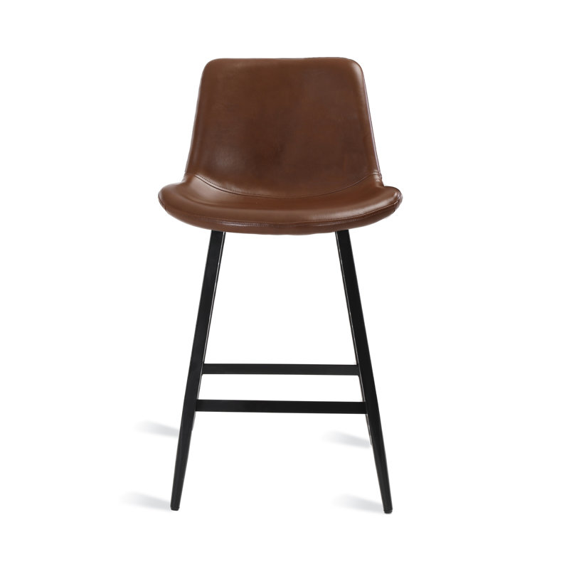 Cannell Upholstered Counter Stool with Metal Frame, Black/Dark Brown