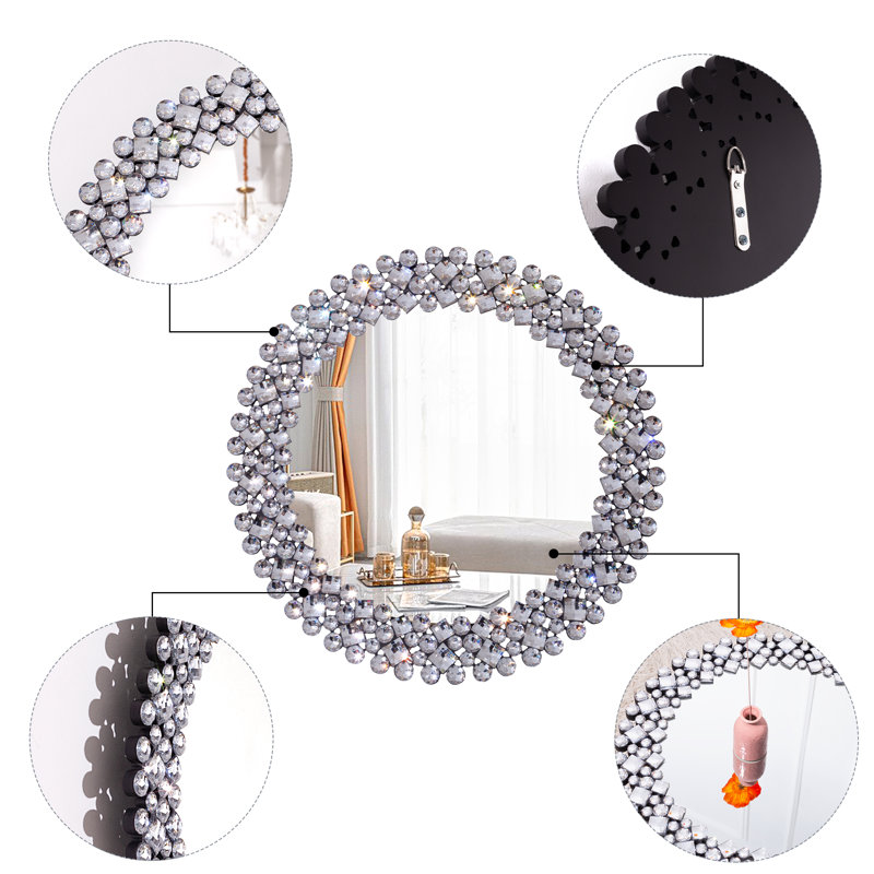 Freelon Round Crystal Framed Wall Accent Mirror 60x60CM
