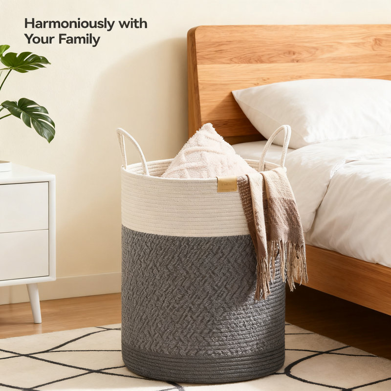 Panier à linge en corde de coton grande capacité 62L, organisateur de rangement tissé pour jouets, couvertures décoratives avec poignées pour chambre d'enfant