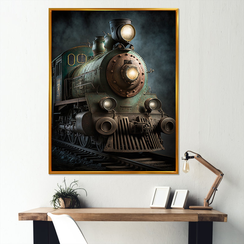Train, art mural, reproduction de transport sur rail - Rythme du train III, H 32 po x l 24 po, Cadre flottant doré